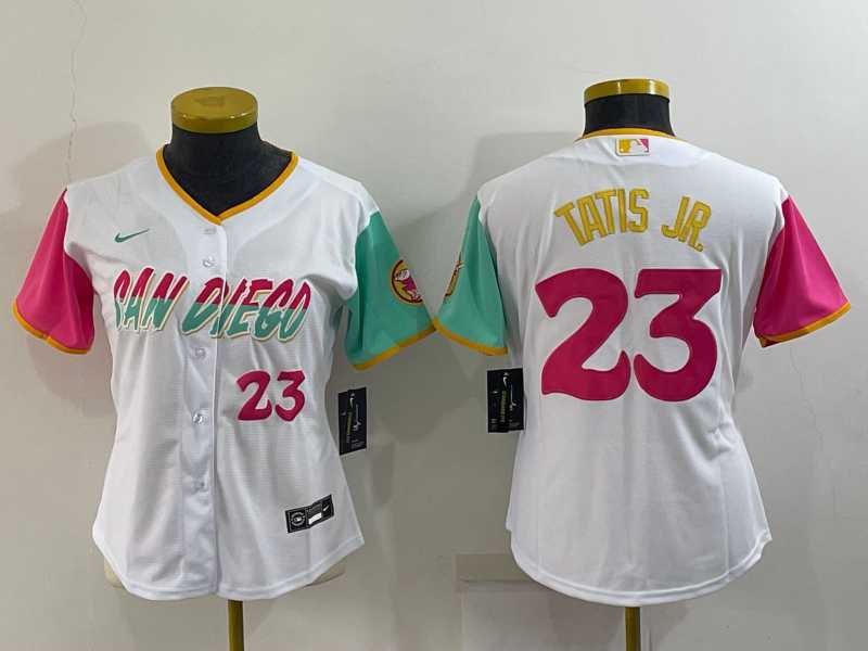 Women's San Diego Padres #23 Fernando Tatis Jr White Number 2022 City Connect Cool Base Stitched Jersey,We sell and wholesale Women's San Diego Padres #23 Fernando Tatis Jr White Number 2022 City Connect Cool Base Stitched Jersey on line form chian!